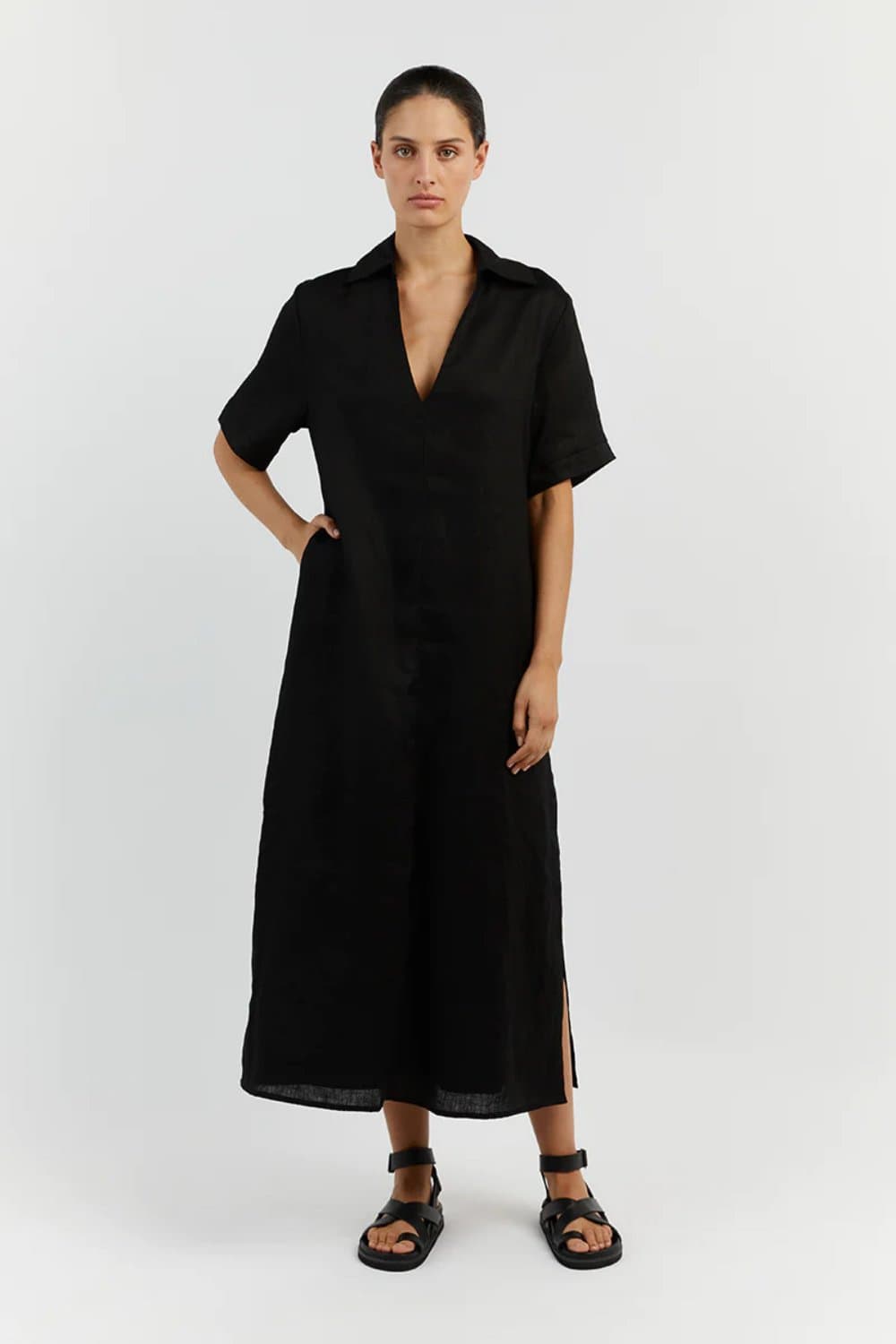 Dish Candice Black Linen Midi Dress