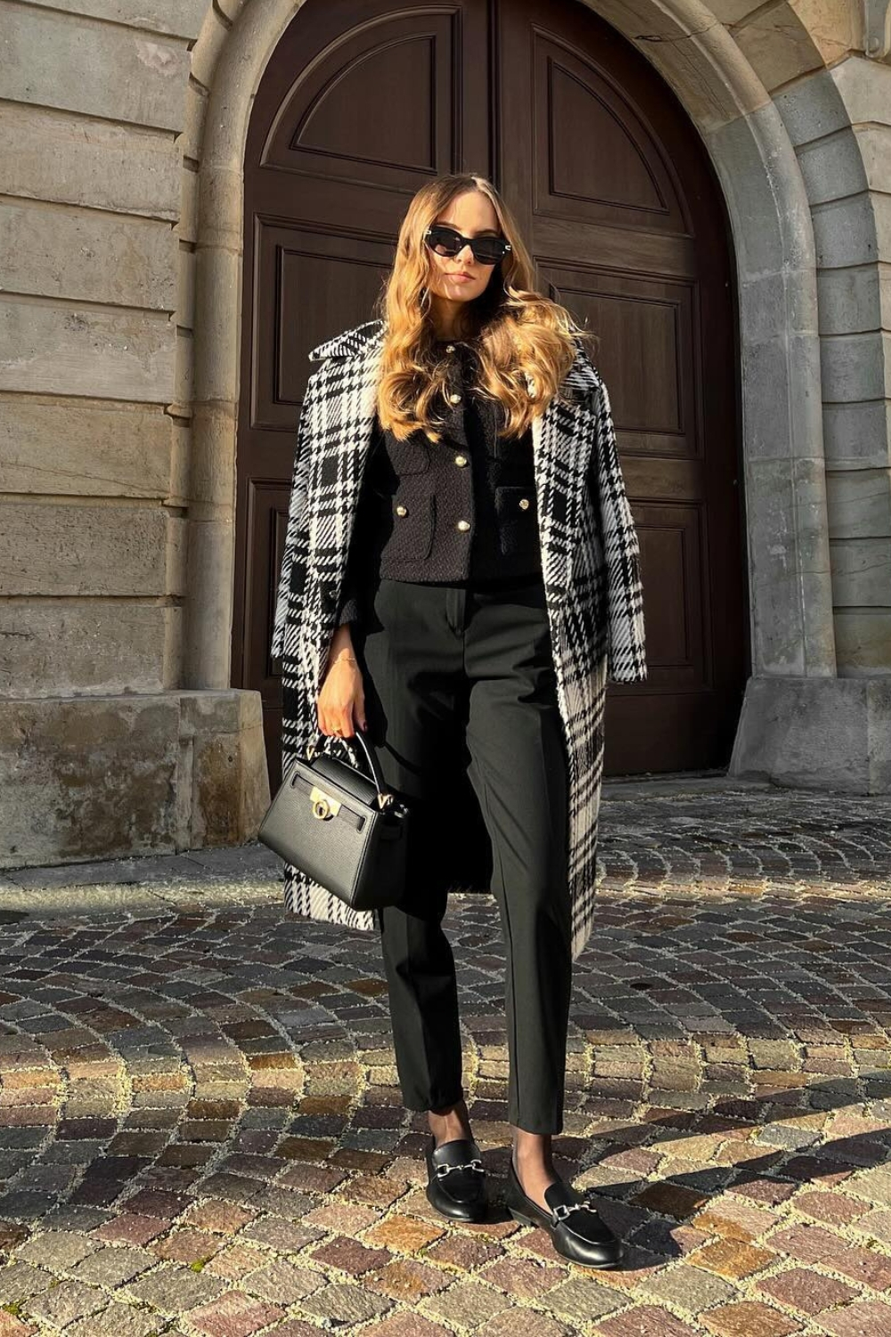 Black Cardigan Outfit with Tailored Pants