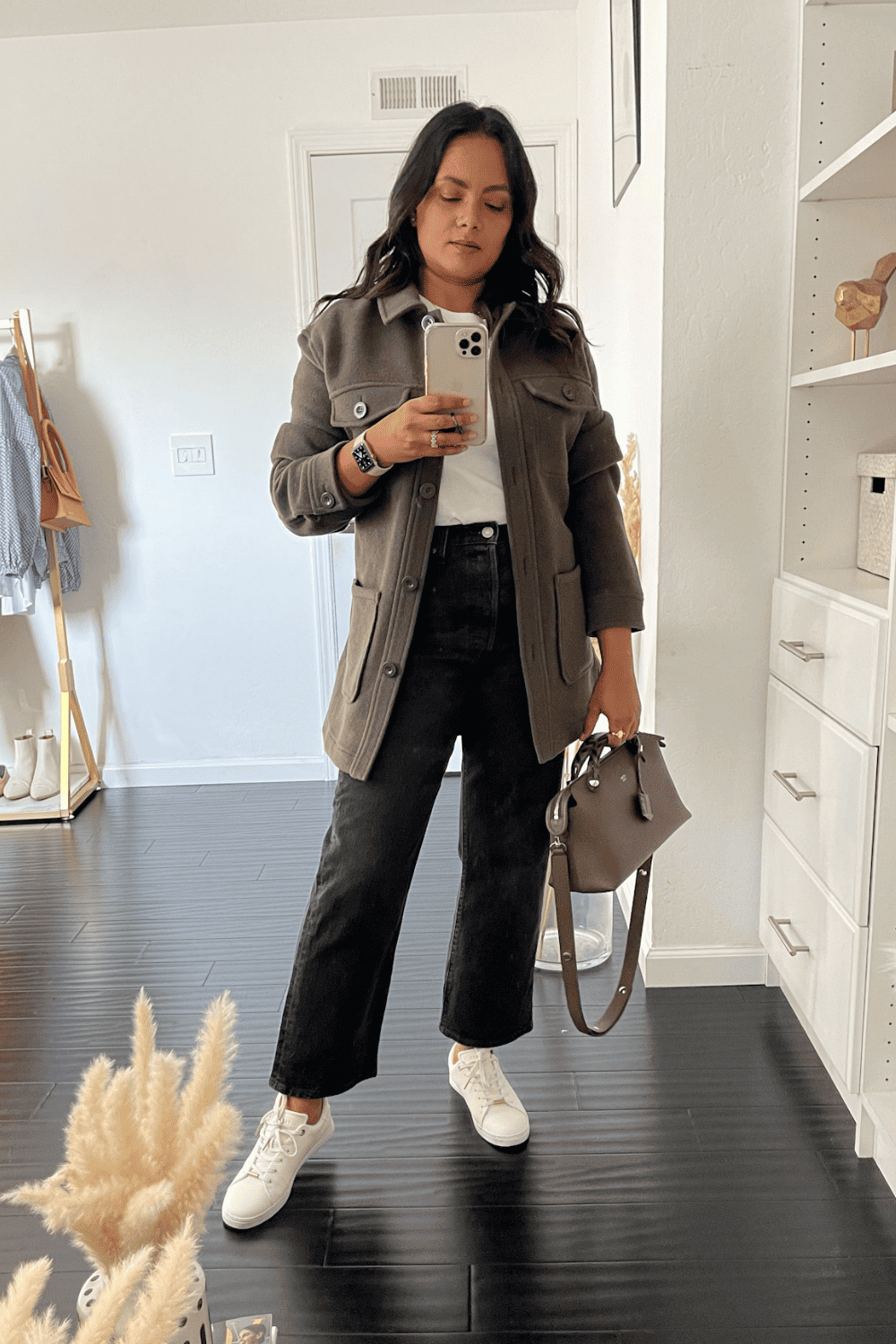 Sneakers and Shirt Jacket Outfit