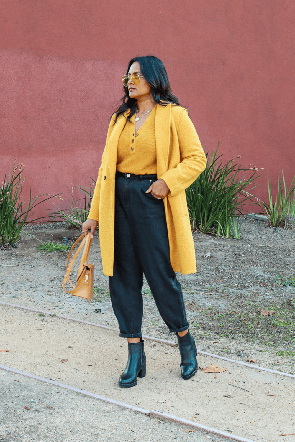 Yellow monochromatic holiday outfit