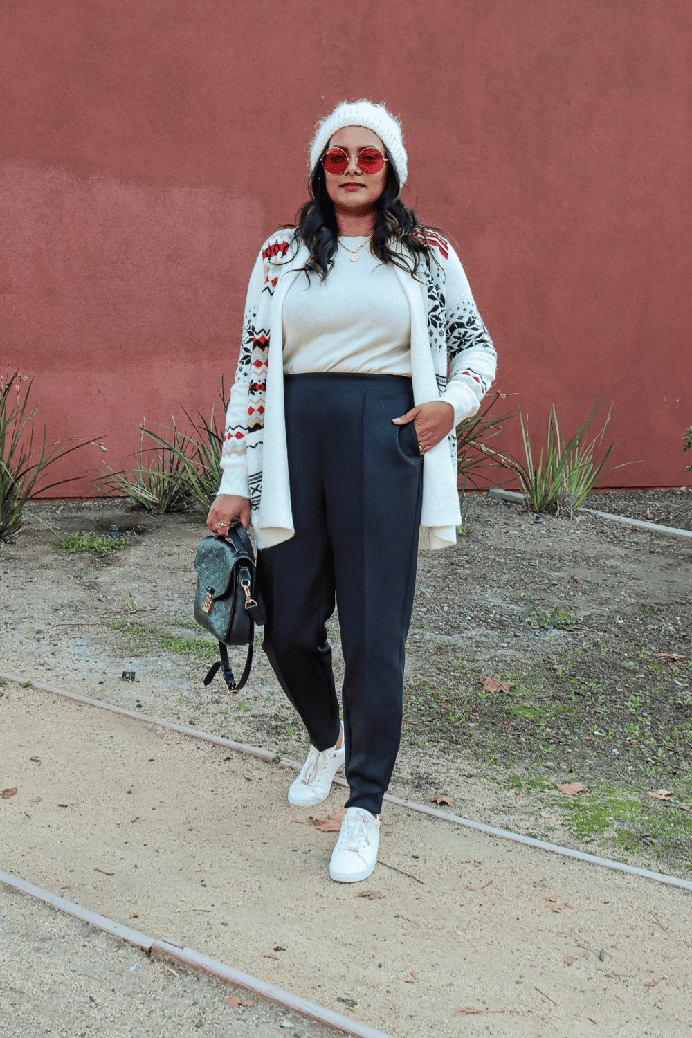 White Leather Sneakers Holiday Outfit
