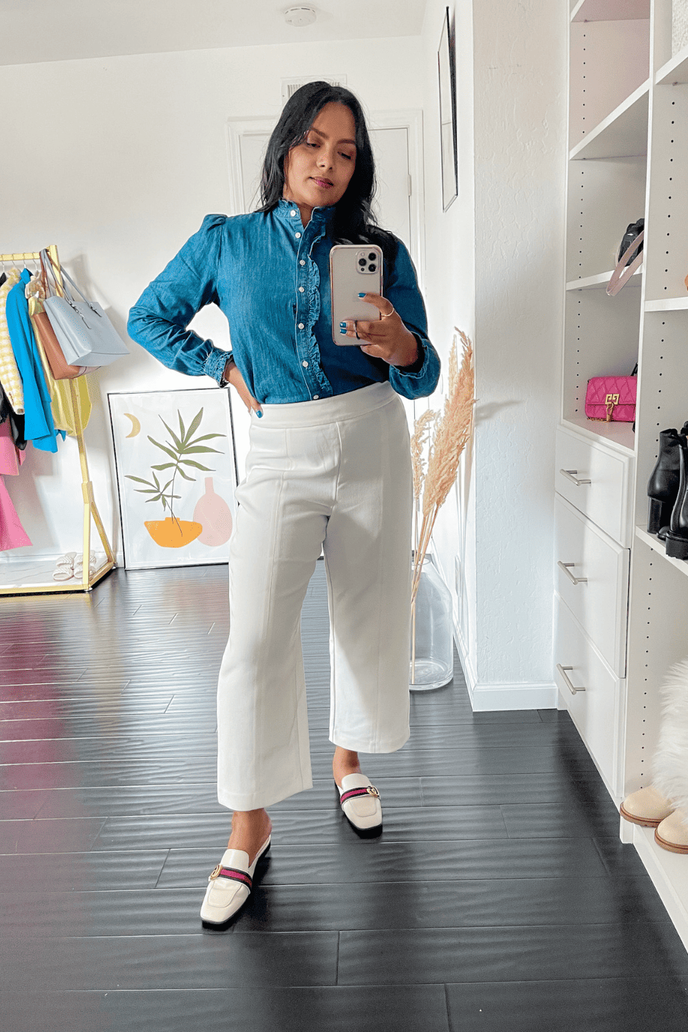 Wide Leg Trousers with denim Shirt