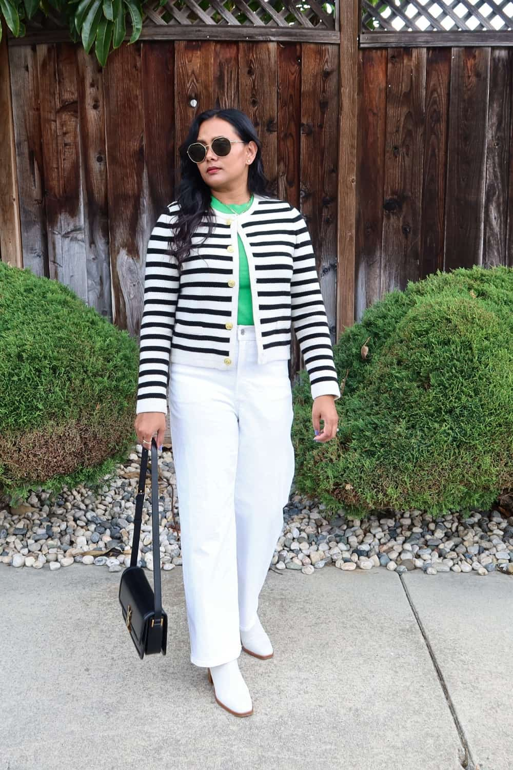Striped Cardigan With White Jeans Outfit