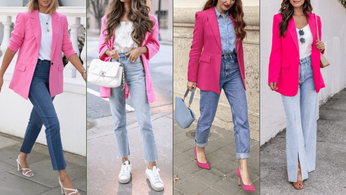How to wear pink blazer with blue
