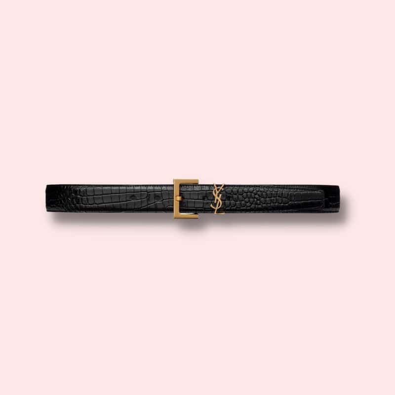 YSL Laque Leather 1.2 inch Belt - Black