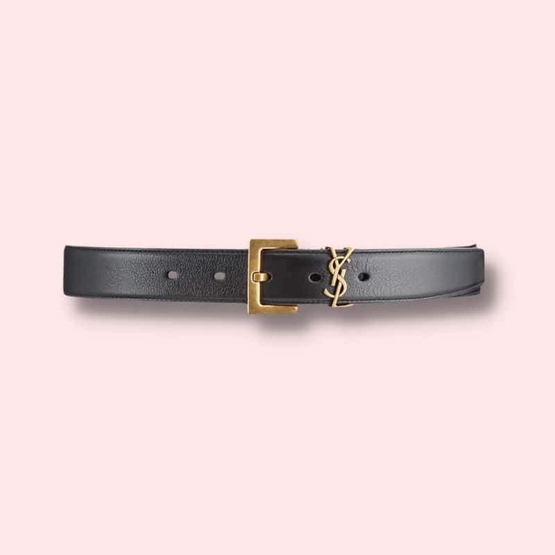 YSL Laque Leather 1 inch Belt - Black