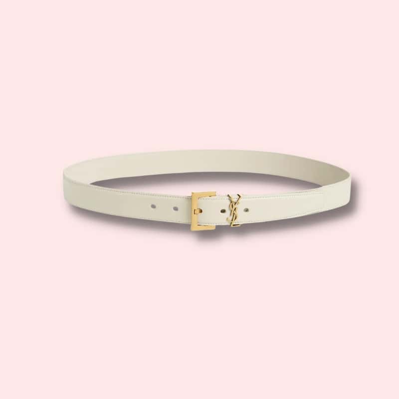 YSL Laque Leather 1 inch Belt - White