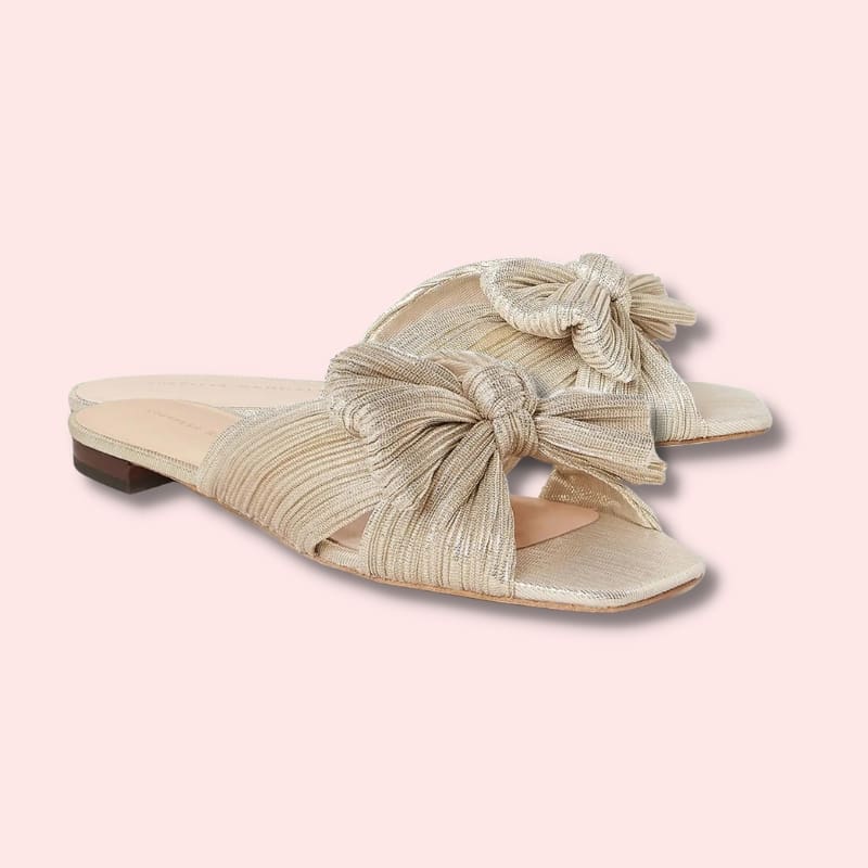 Daphne Gold Pleated Bow Slide