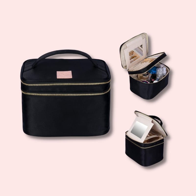 Eudora Double Layer Travel Makeup Bag in black