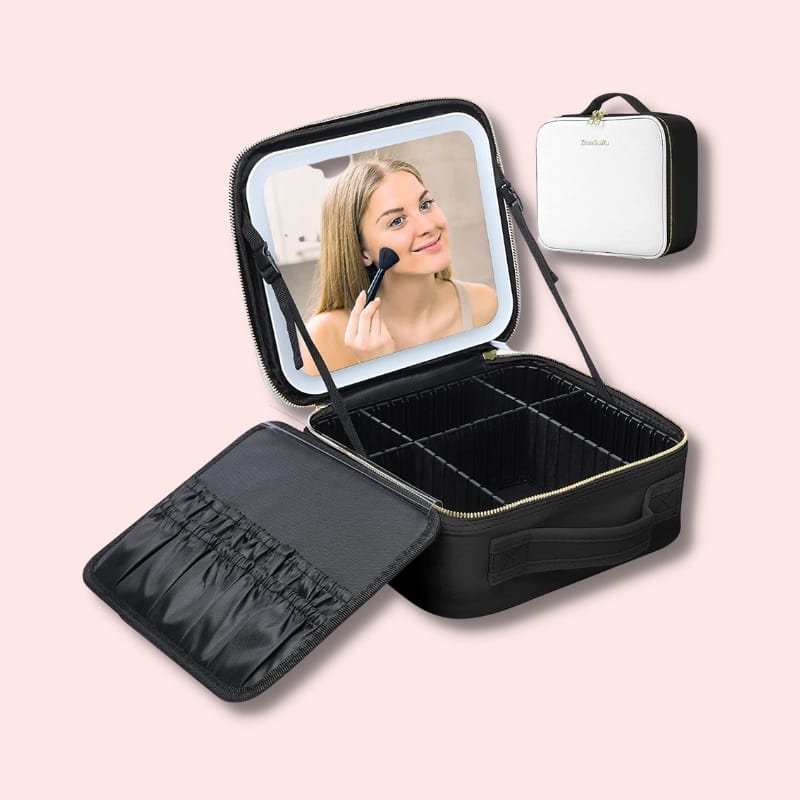 ZhenGuiRu Makeup Travel Case with LED Mirror in black