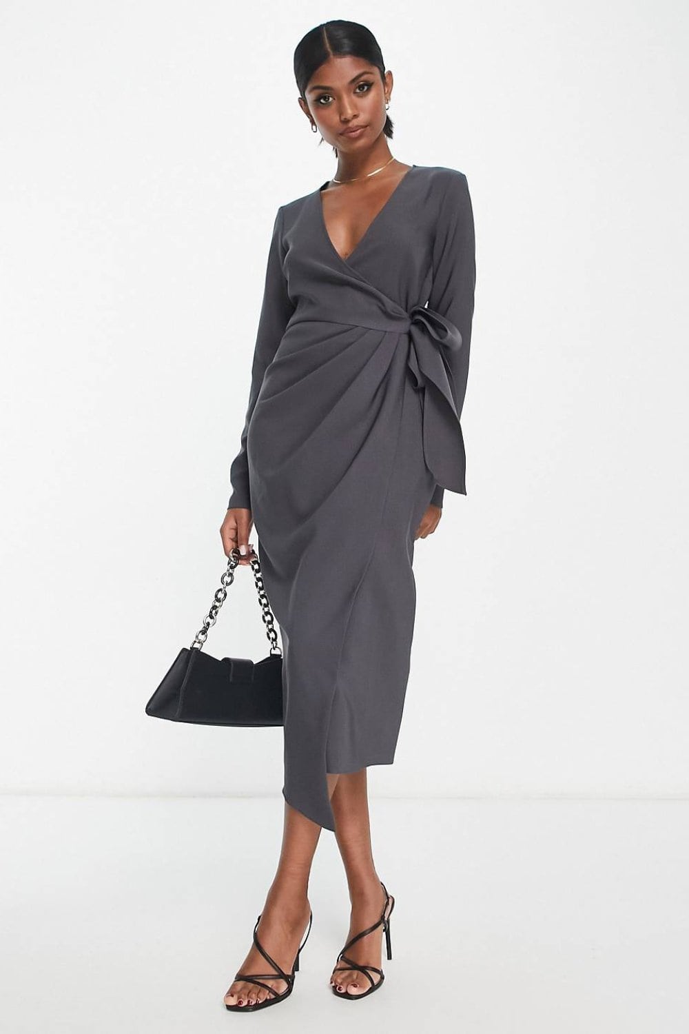 Asos Design Midi Dress with Twist Wrap Detail
