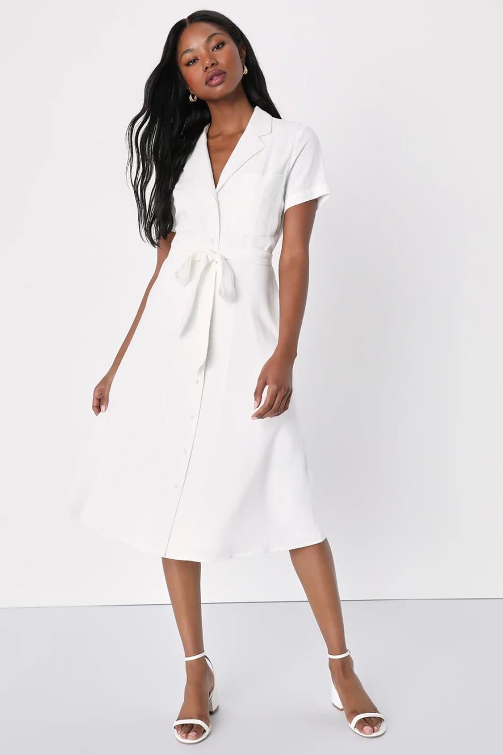 Lulus White Linen Midi Dress