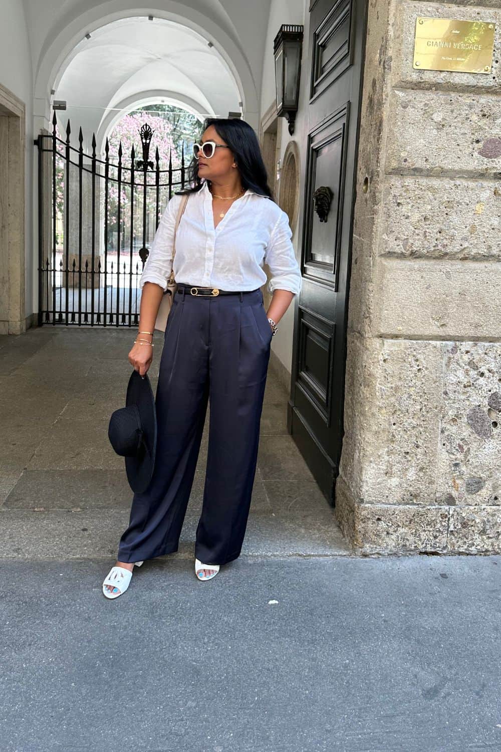 Satin pants and linen shirt outfit for Italy trip