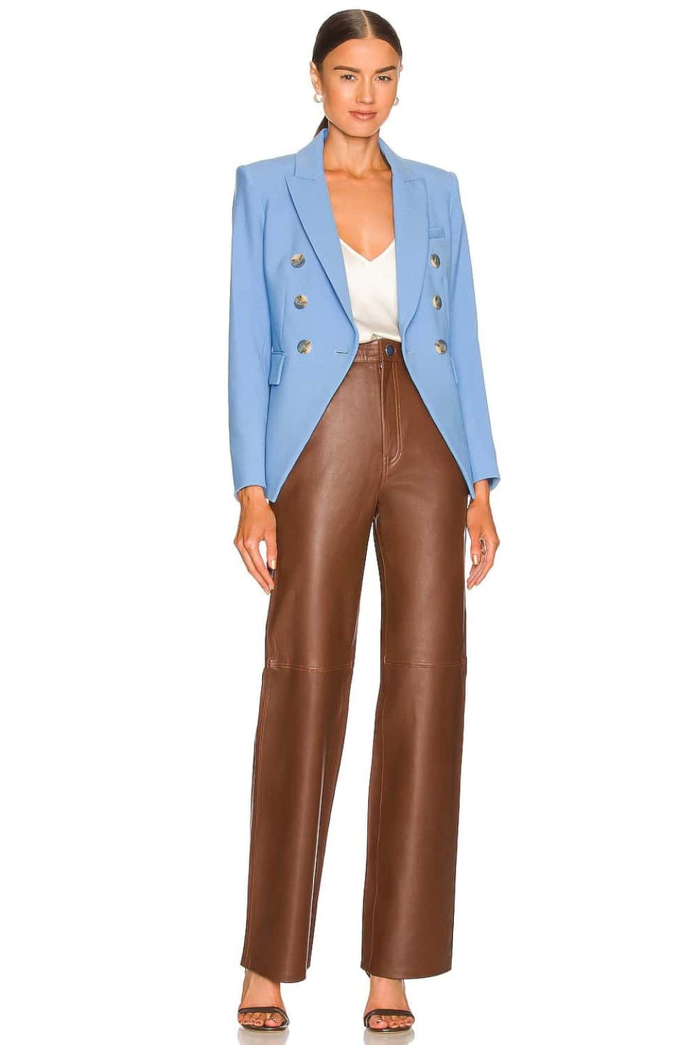 Camisole and Blazer with Leather Pants