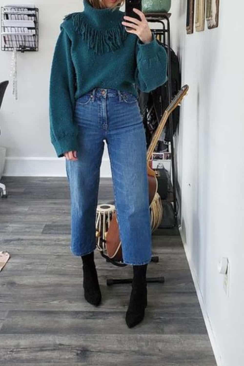 Sock boots with wide leg jeans