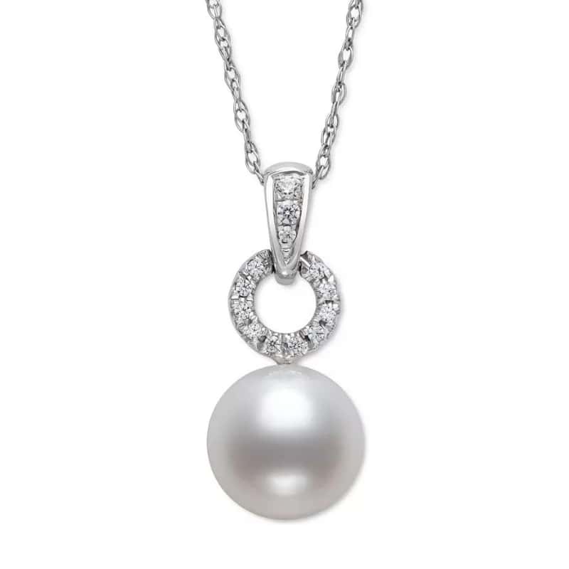 Freshwater Pearl and Diamond Pendant Necklace