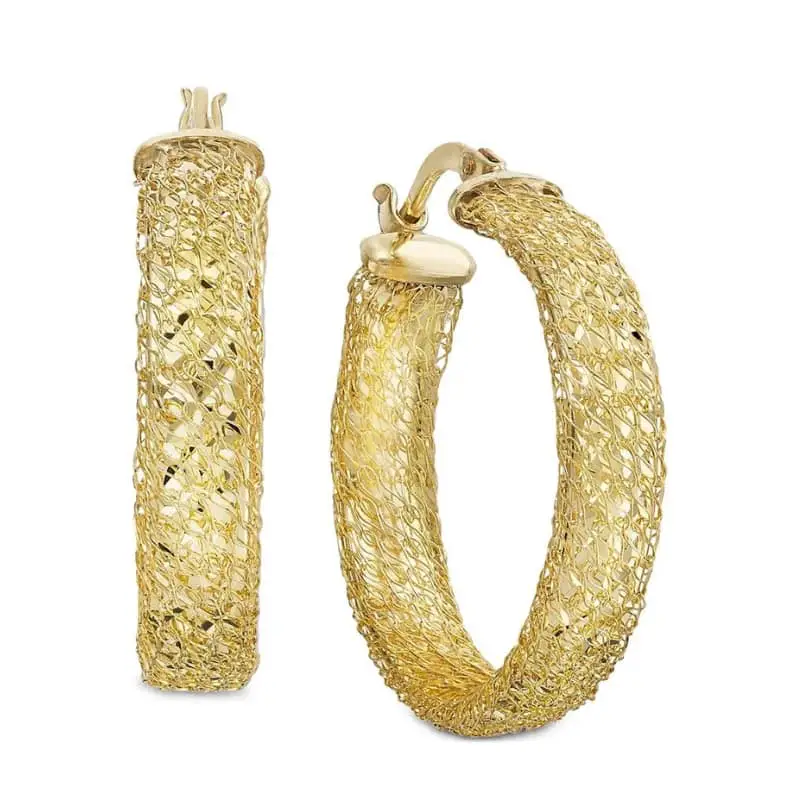 Italian Gold Textured Weave Small Hoop Earrings