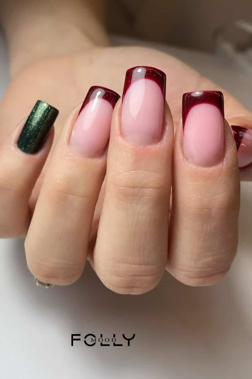 Green And Red French Tip Nail Design
