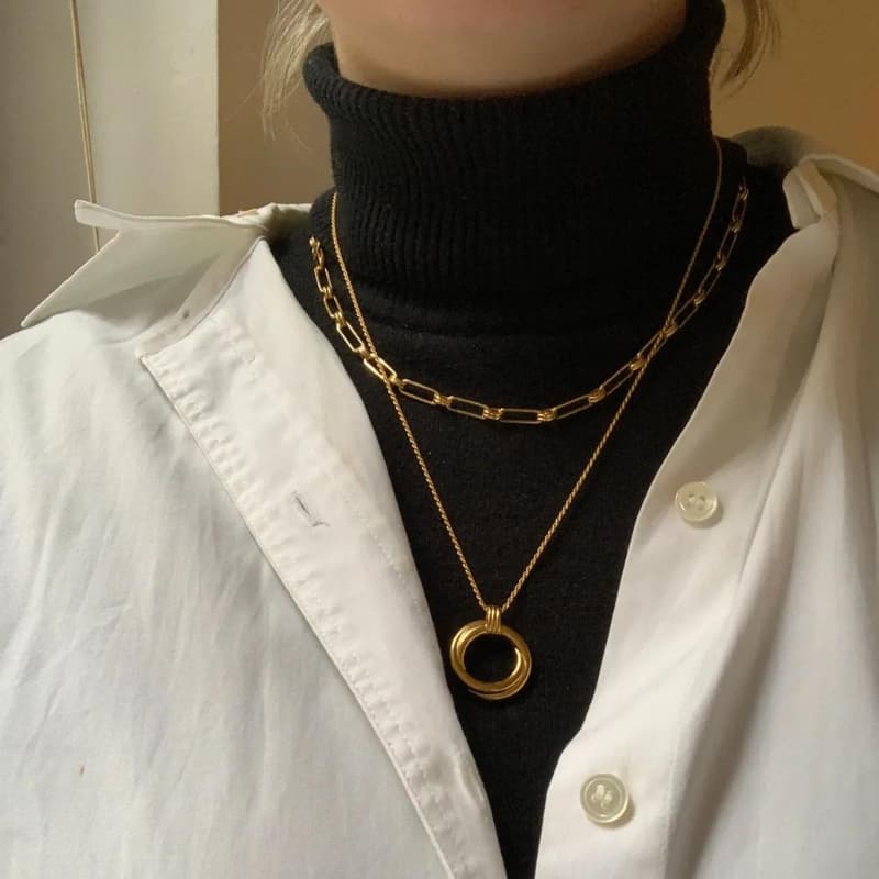 Layered Necklace with Fitted Turtleneck Sweater