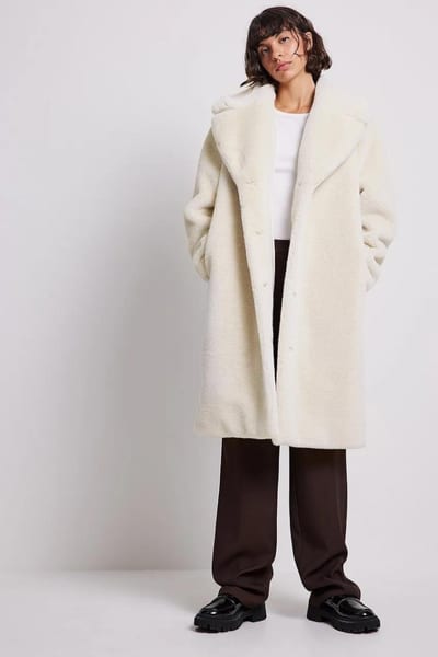 NA-KD White Faux Fur Coat