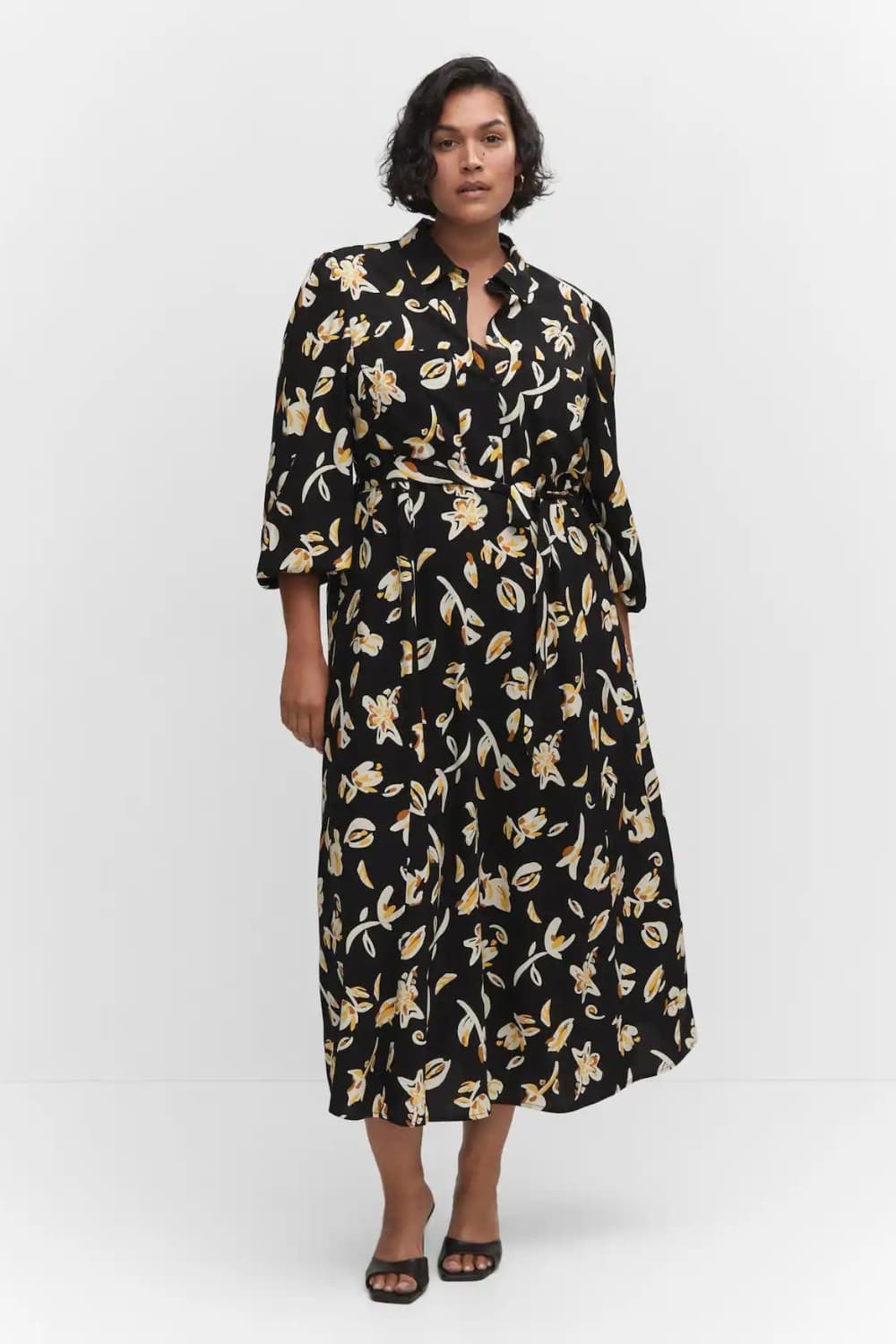 Printed shirt dress work dinner party outfit