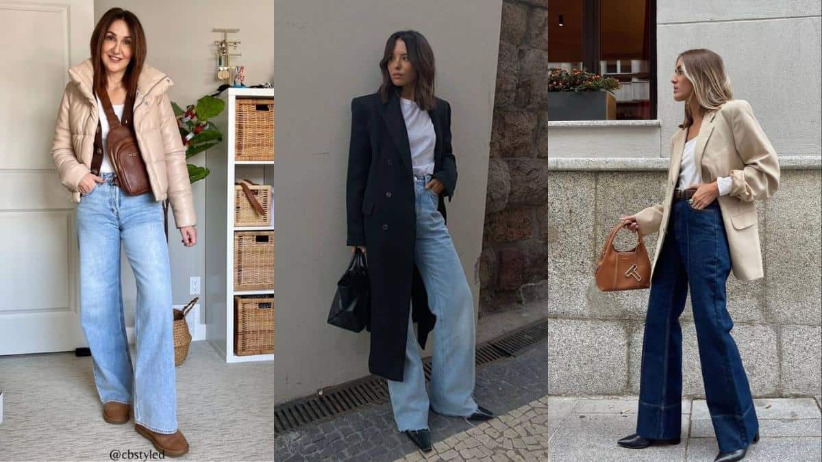 Outerwear with wide leg jeans