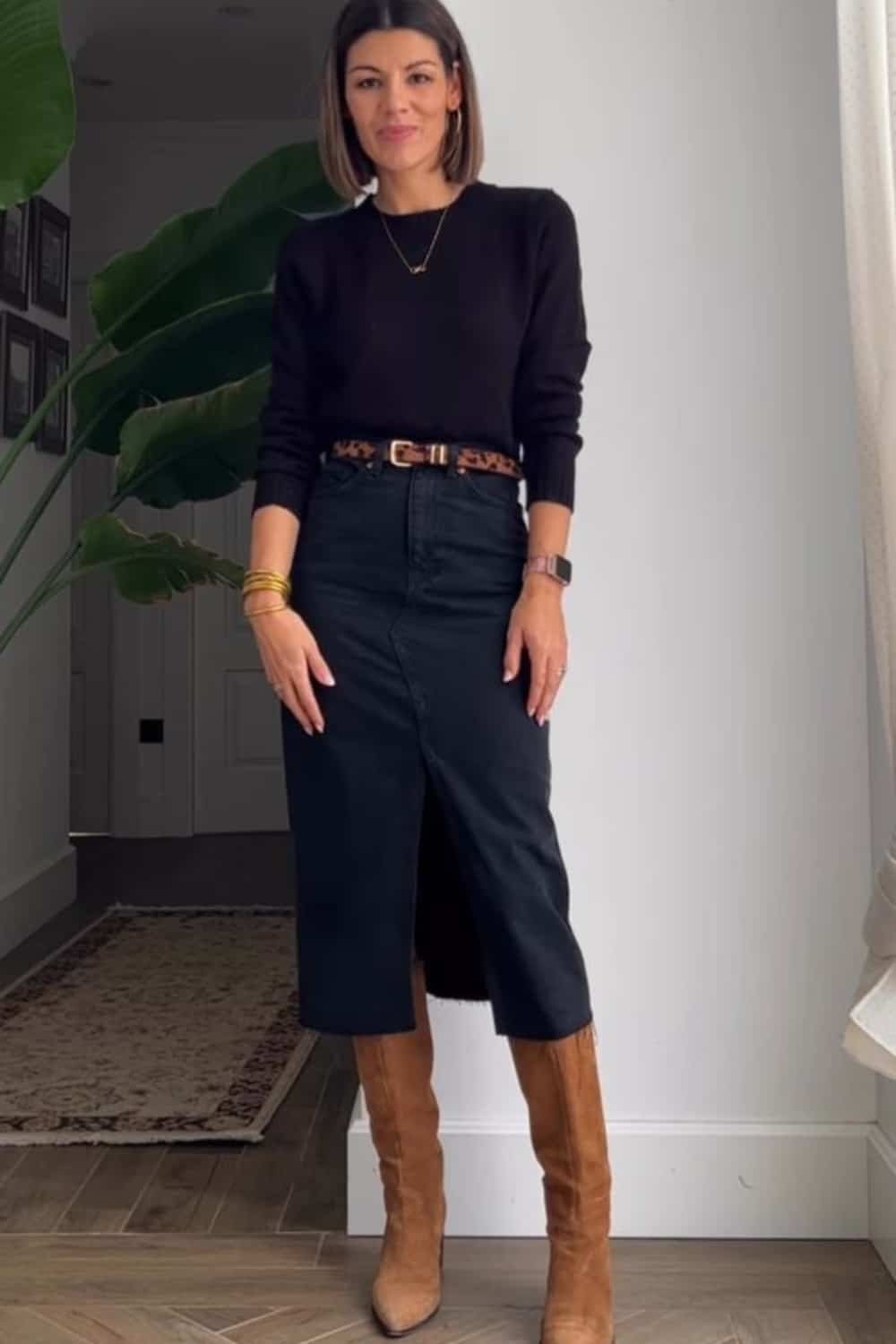 Belt with sweater skirt outfit