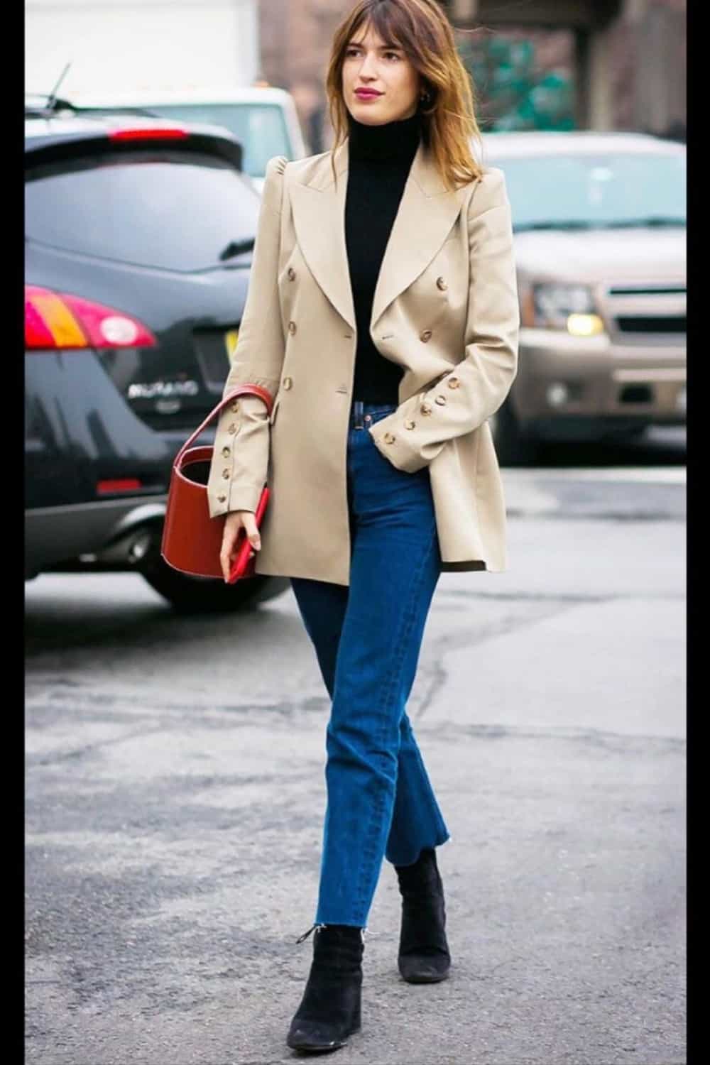 Black Turtleneck Sweater Outfit with blue jeans