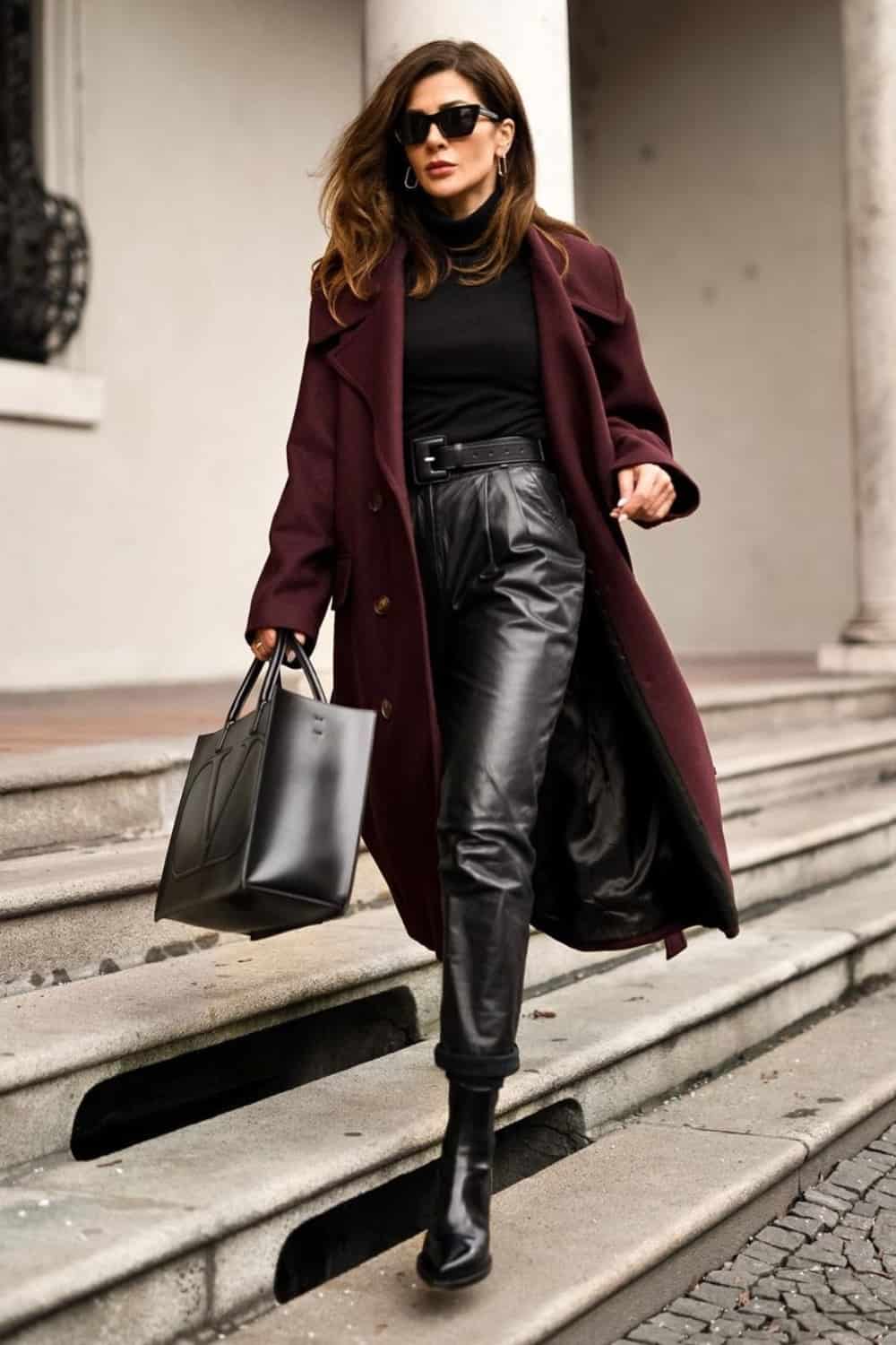 Black Turtleneck Water Outfit with Red Coat