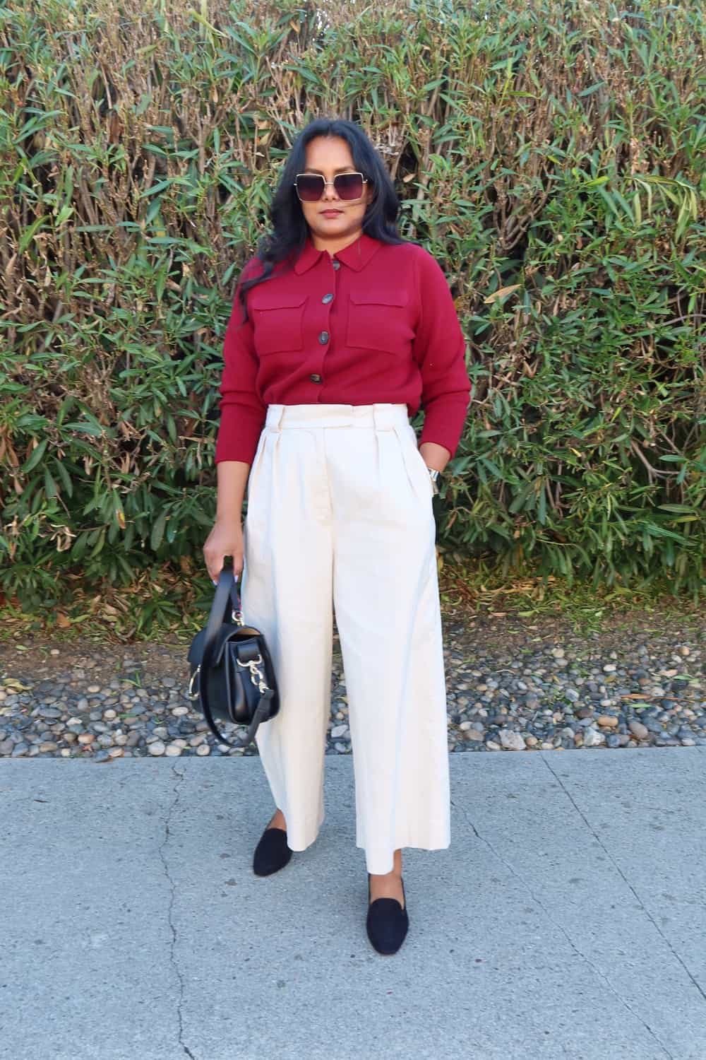 Casual Thanksgiving Outfit Idea - Cardigan with wide leg pants