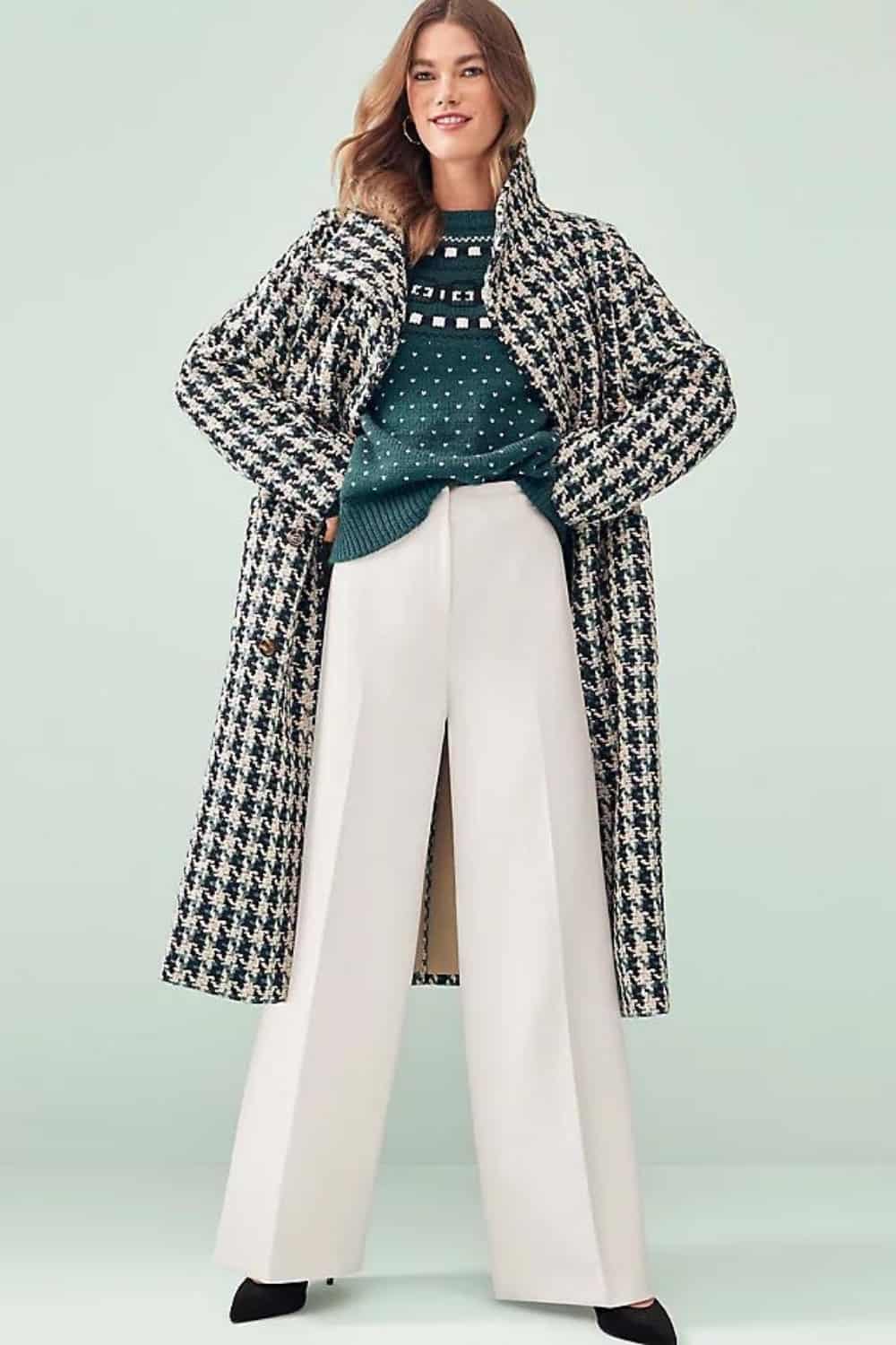 Casual Thanksgiving Outfit Idea - Fair isle sweater wide leg pants
