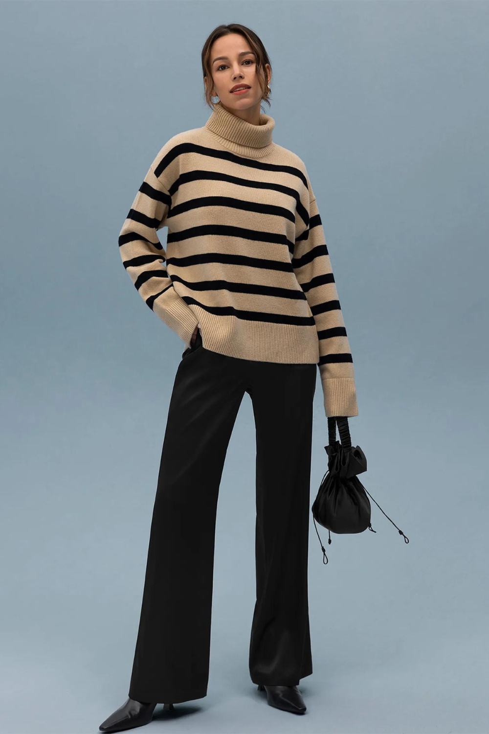 Casual Thanksgiving Outfit Idea - with striped sweater with black pants