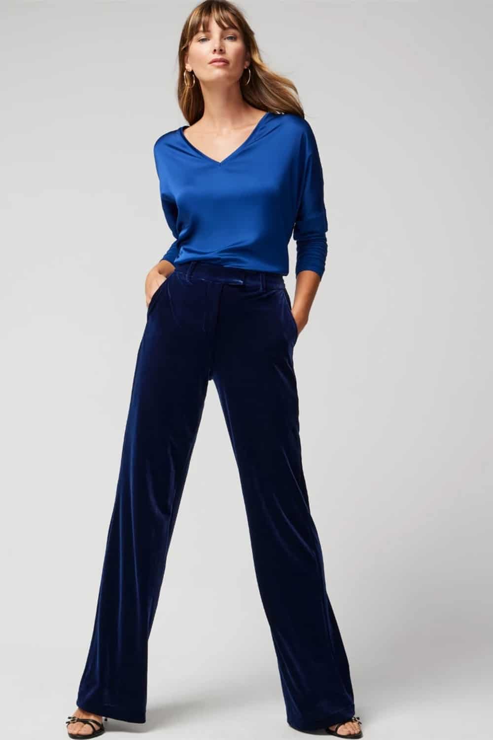Casual Thanksgiving Outfit Idea - Velvet pants and satin top