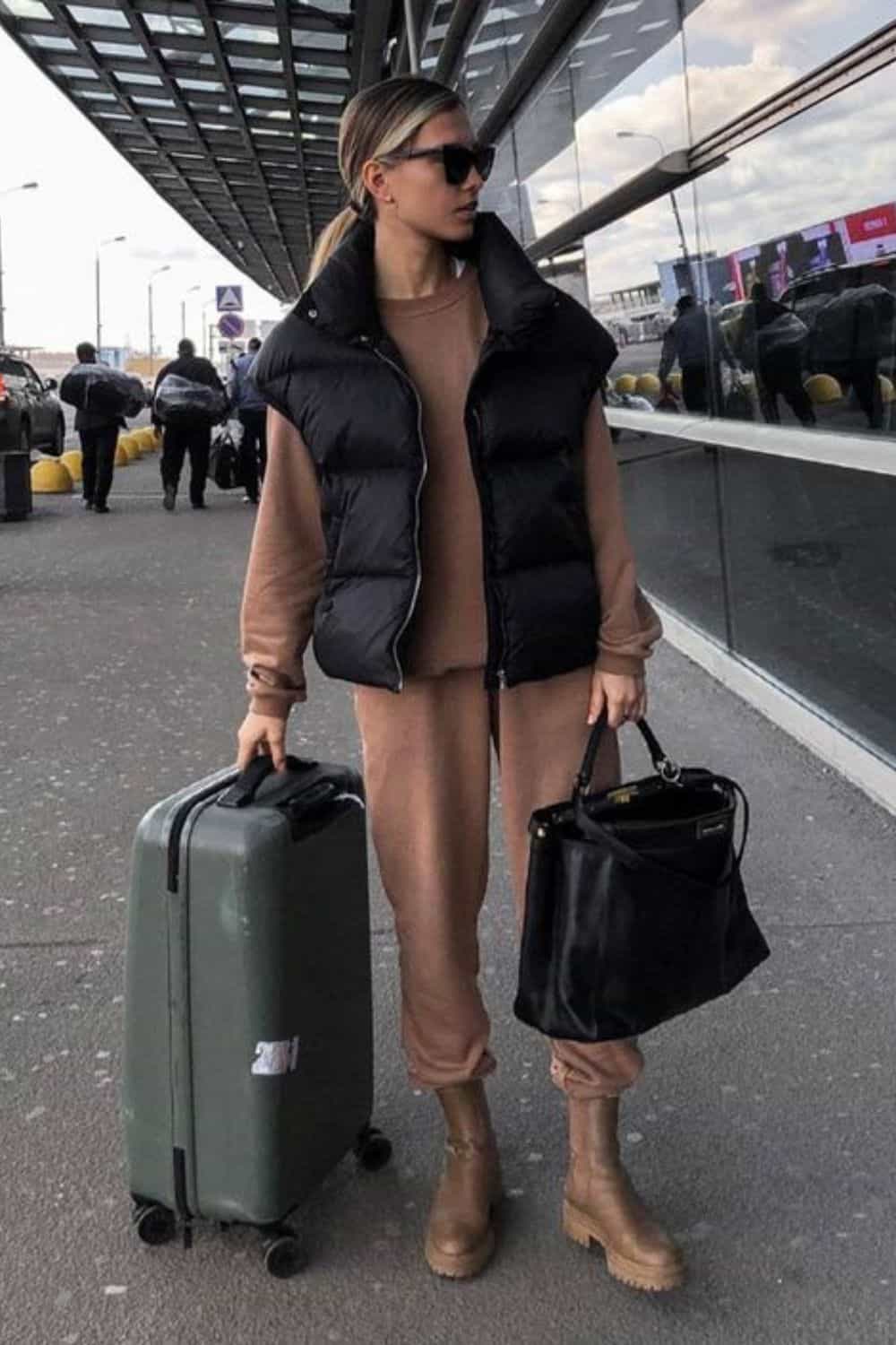 Winter Airport Outfit with puffer Vest