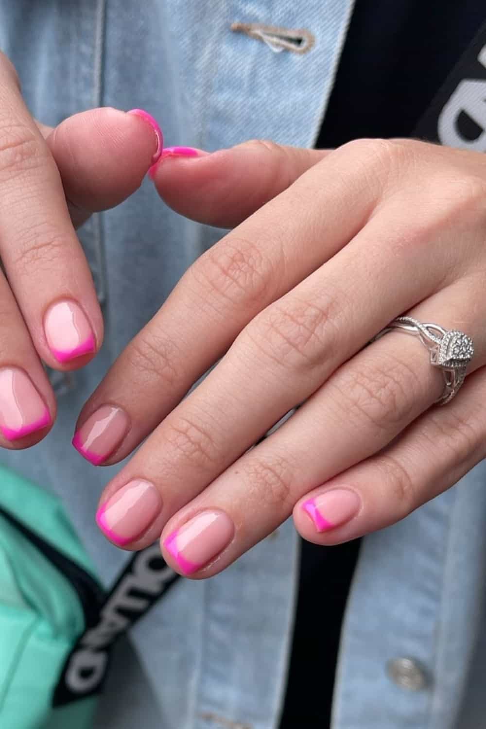 Bright Pink Tips Nail Design for short nails
