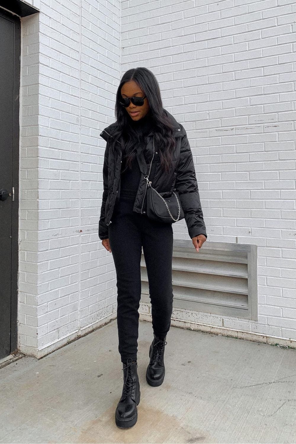 Combat boots outfit with puffer jacket