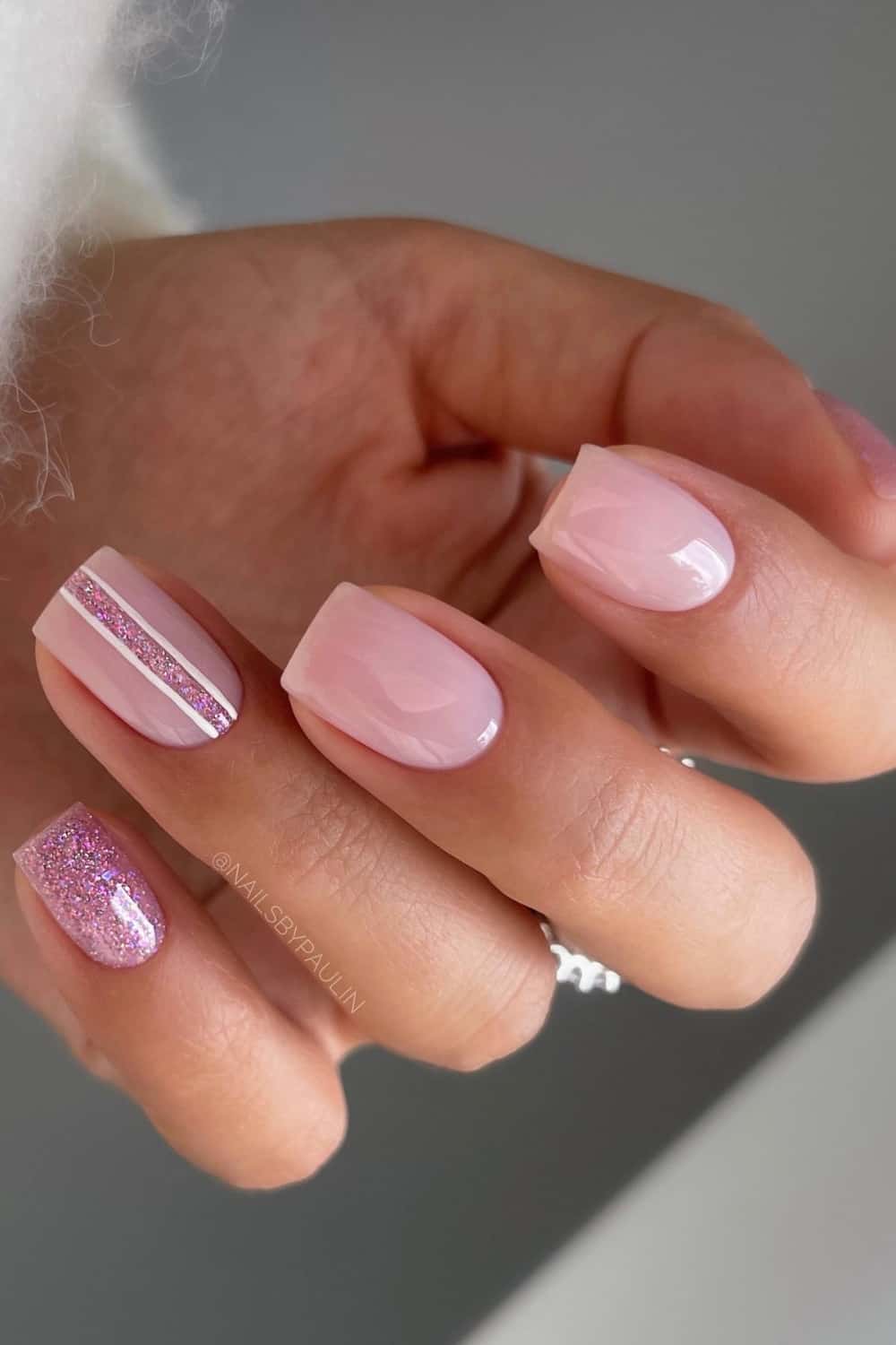 Creamy Pink Shimmer Nail Design