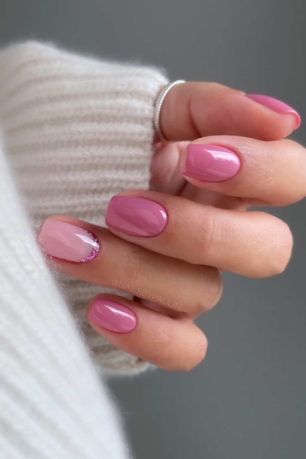 Crystal Effect Pink Nail Design for Short Nails
