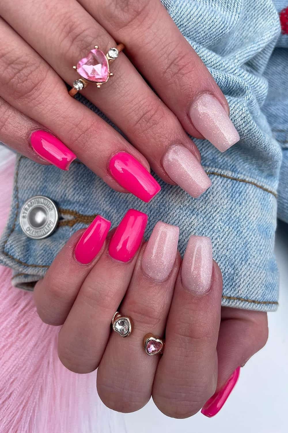 Dark pink and shimmer nail design for short nails