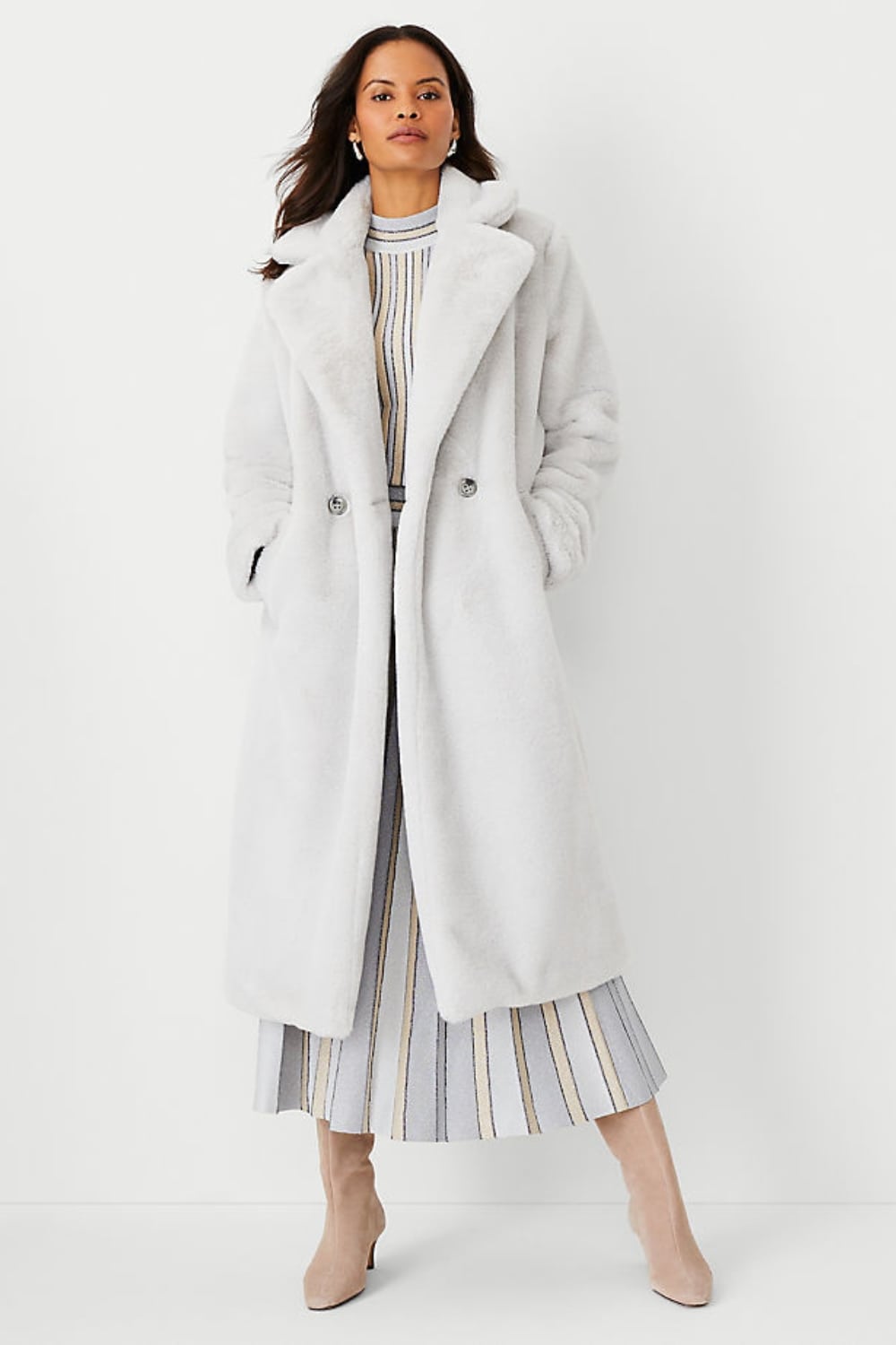Faux Shearling Coat With Dresses
