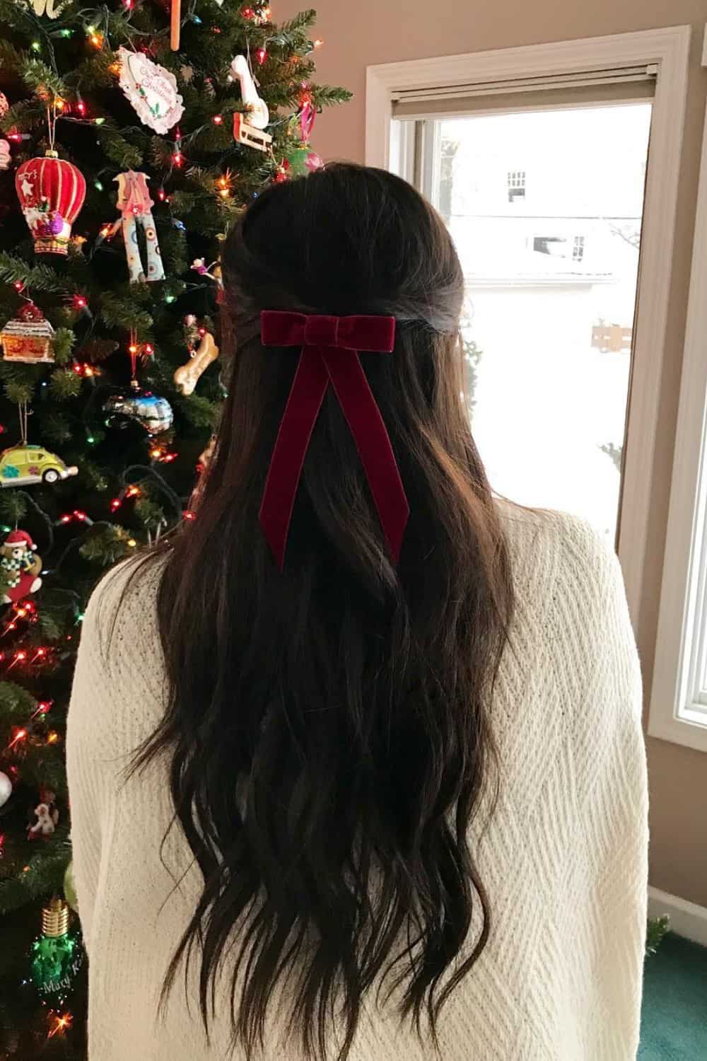 Party Hair Style for Long Hair - Half up with Bow tie