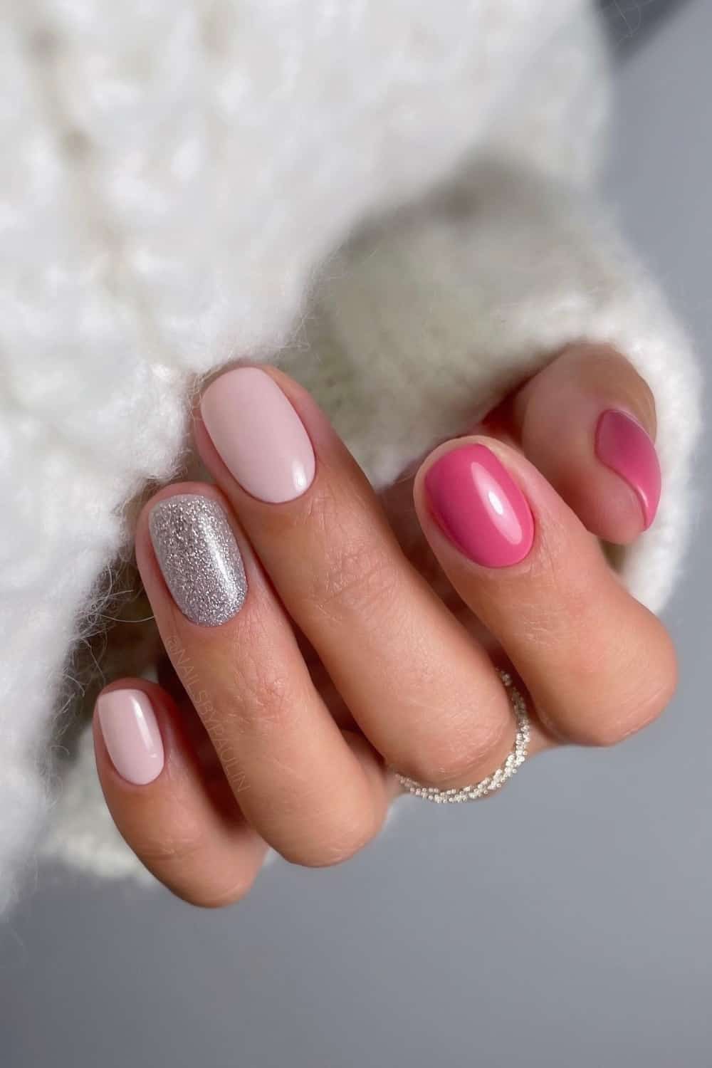 Pink Multicolored Nail Design for Short Nails
