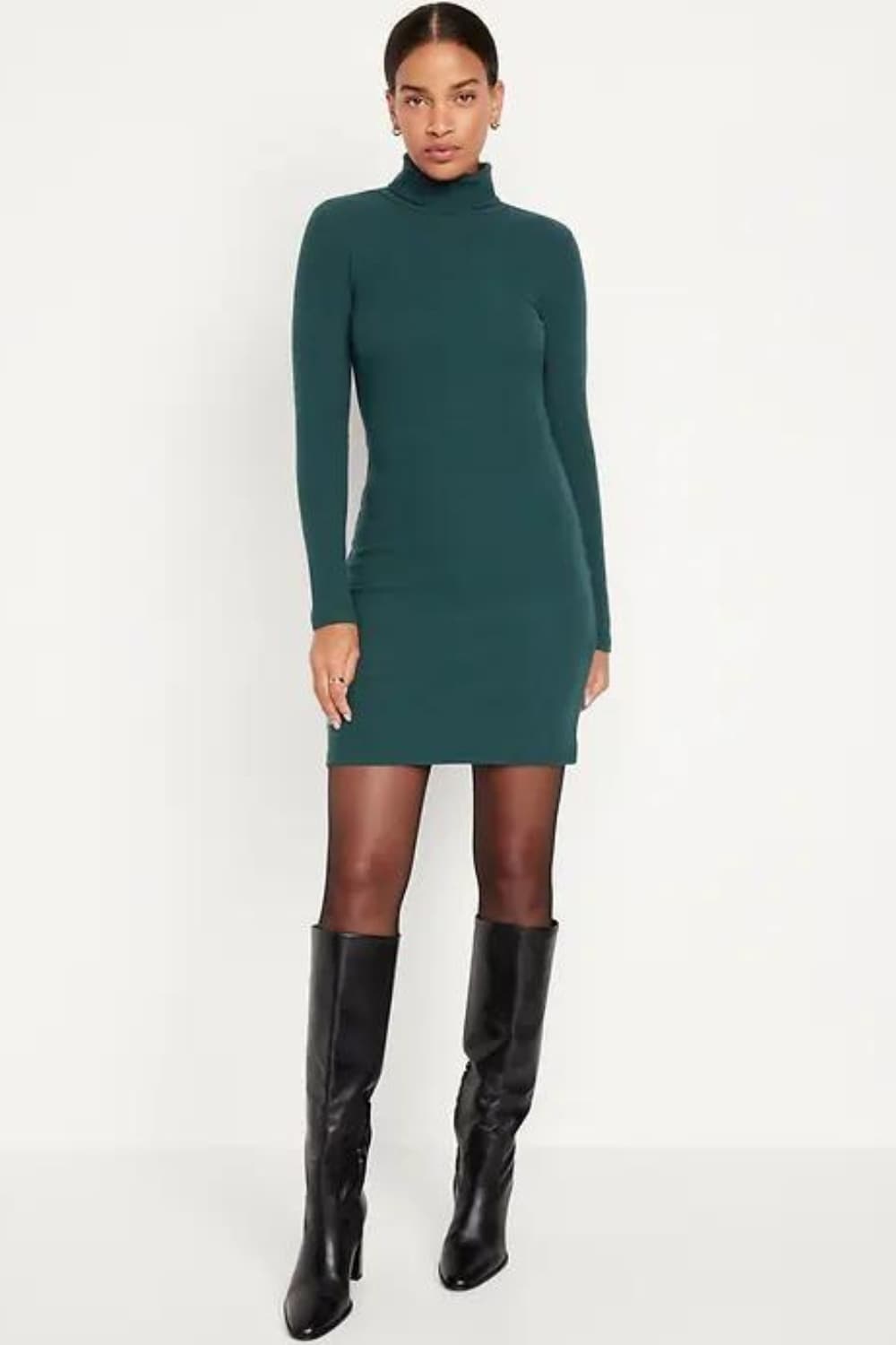 Sheer tights with sweater dress