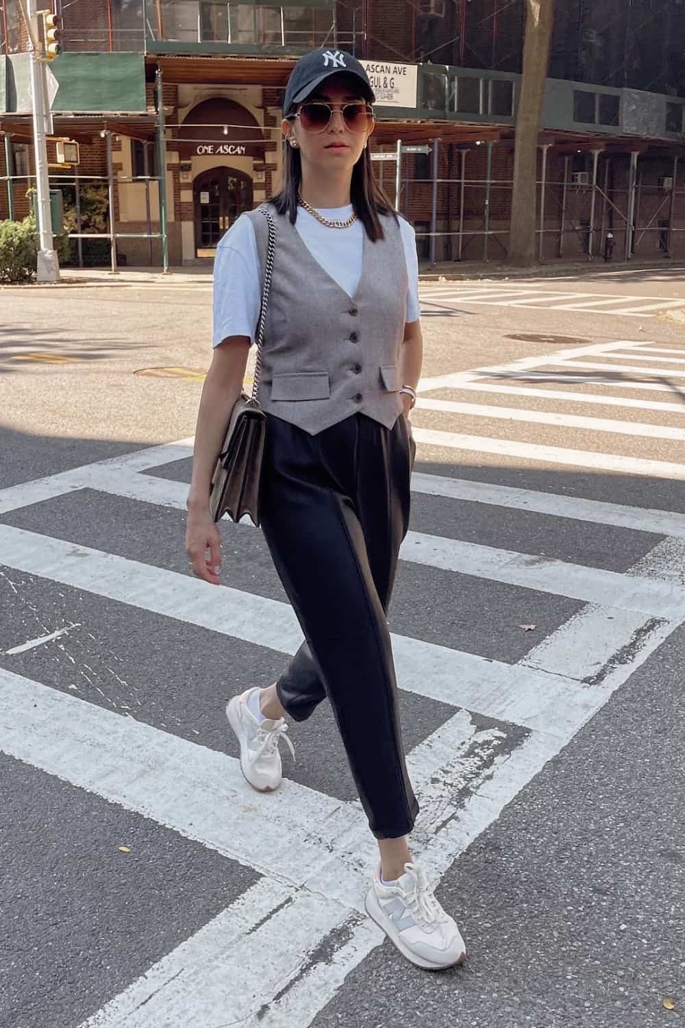 casual work outfits with sneakers - with gray vest