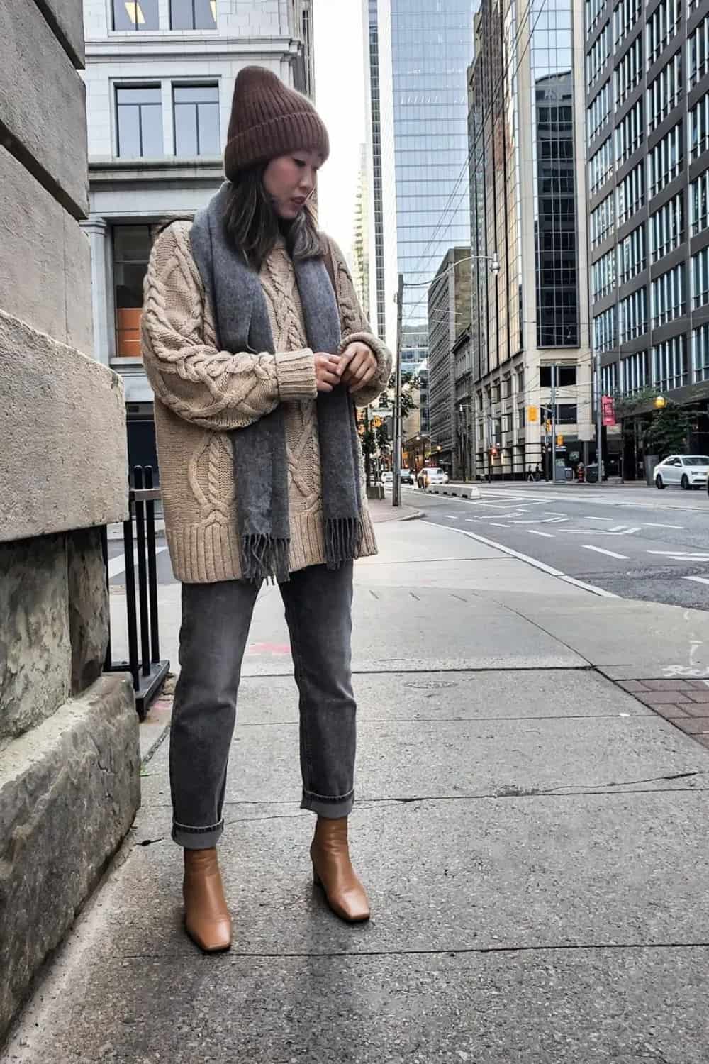 wear a wool scarf over sweater - outfit 2