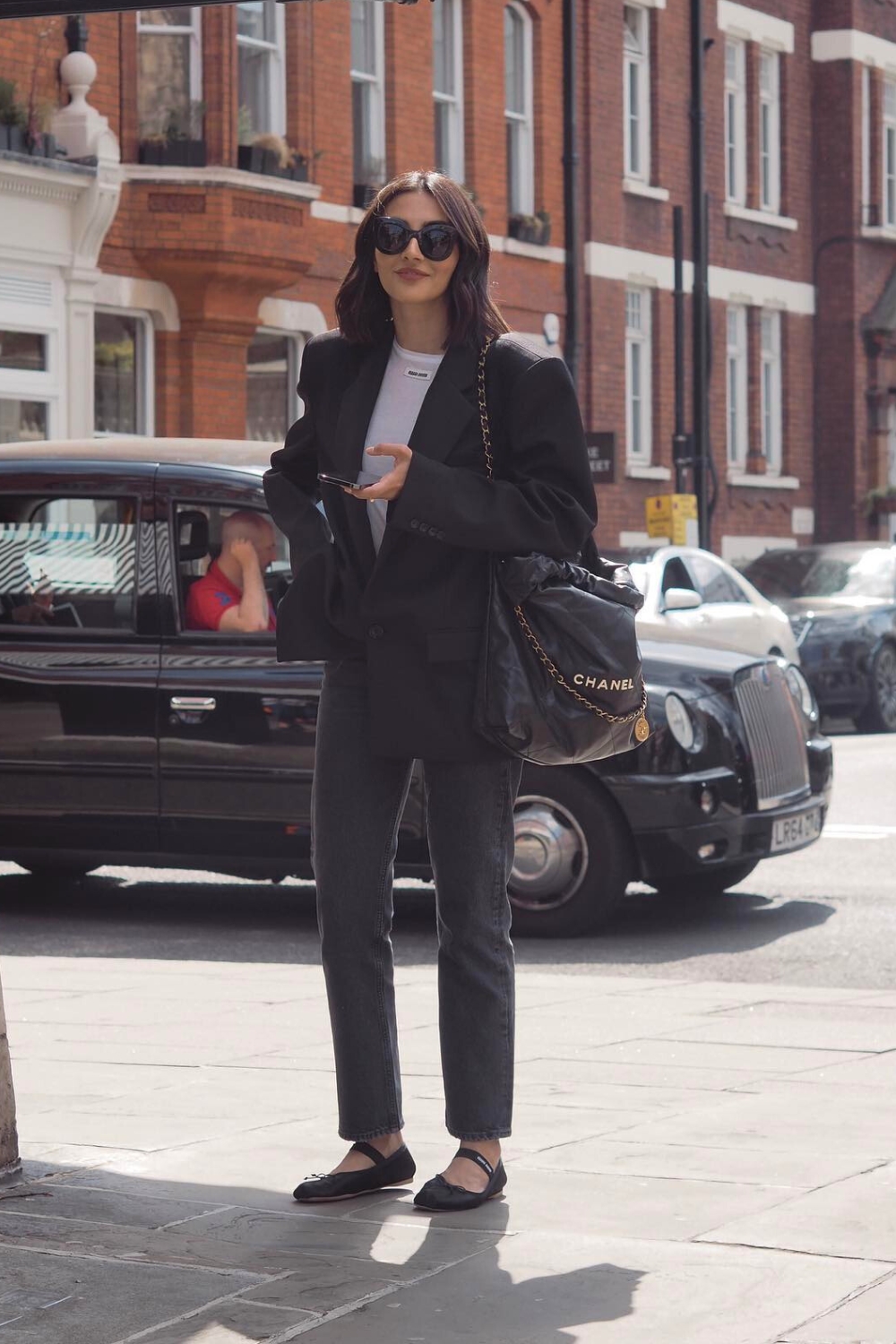 Black Blazer with jeans and Mary Jane outfit for work