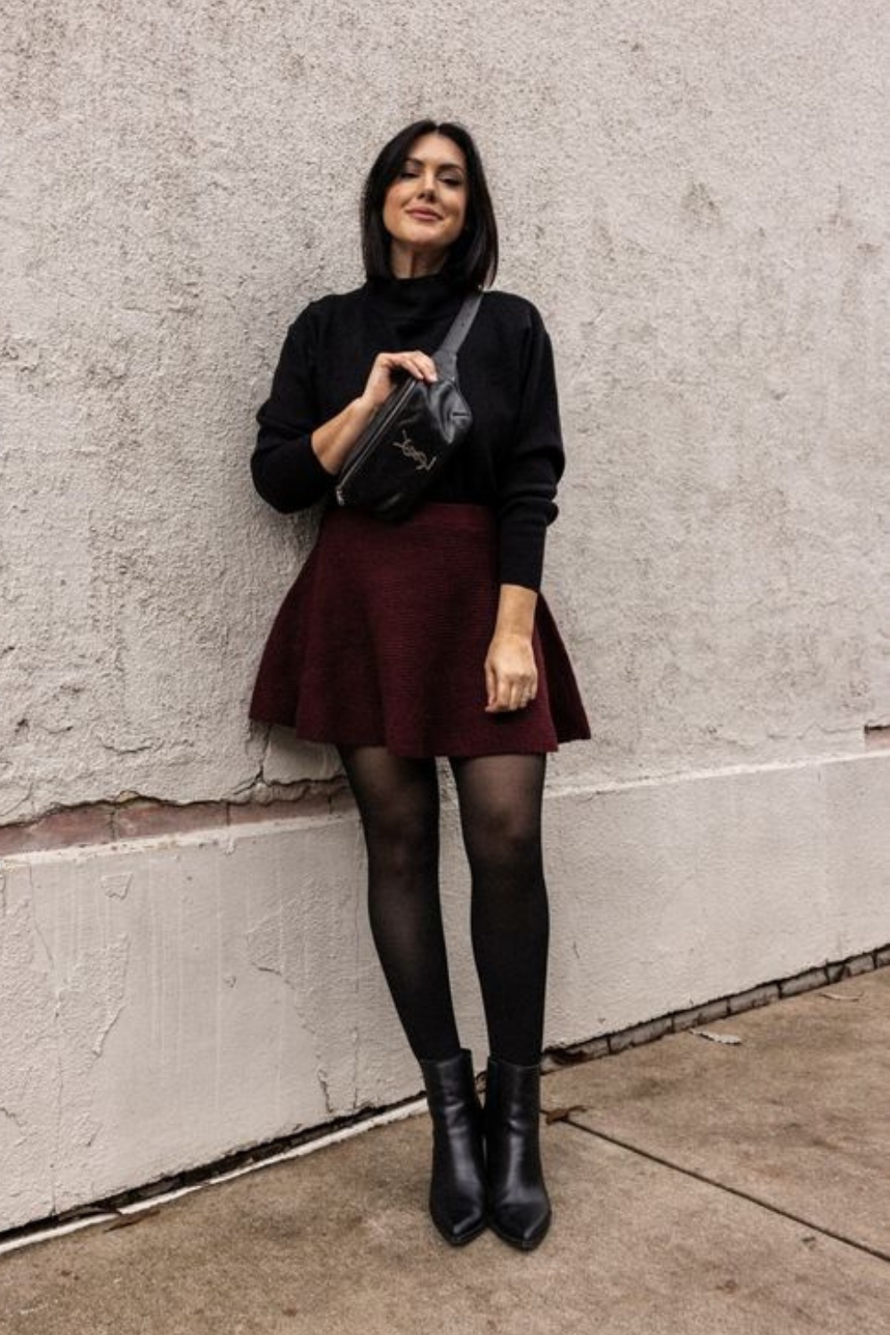 Black Sweater outfit with short skirt