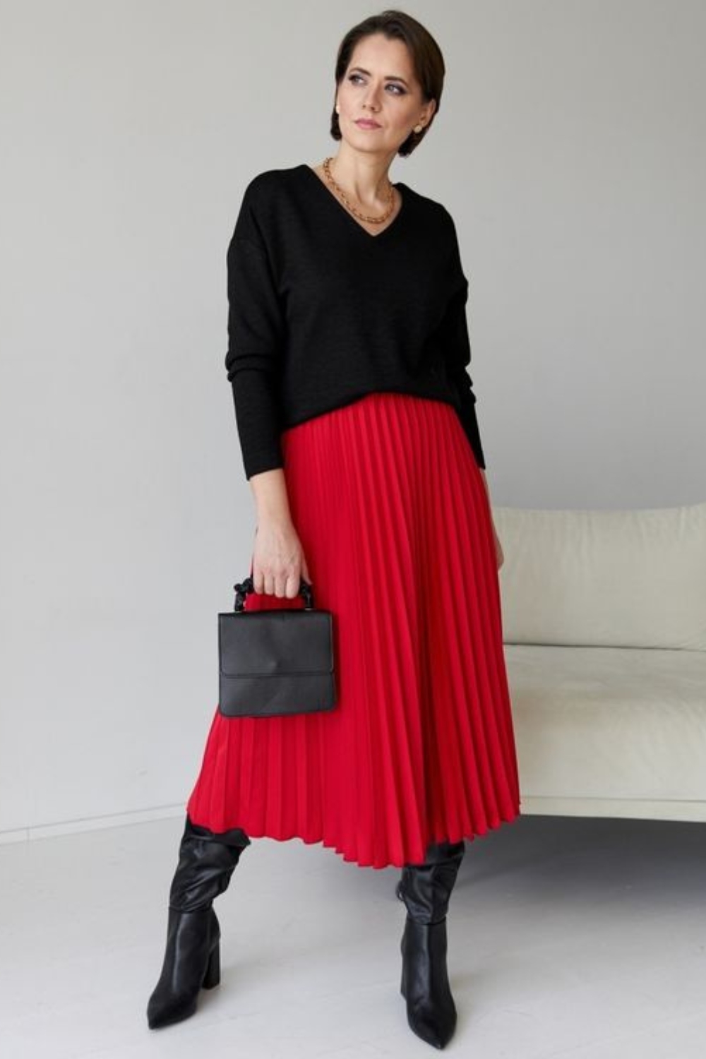 Black sweater with colored skirt