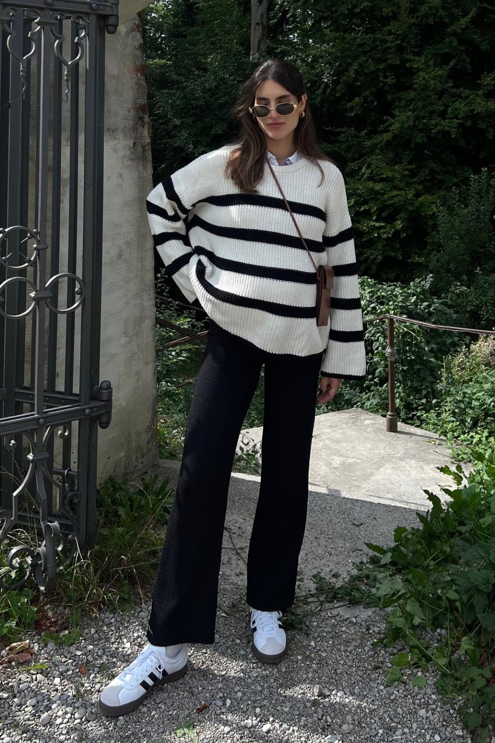 Casual Spring Outfit Ideas - Striped Sweater and Sneakers