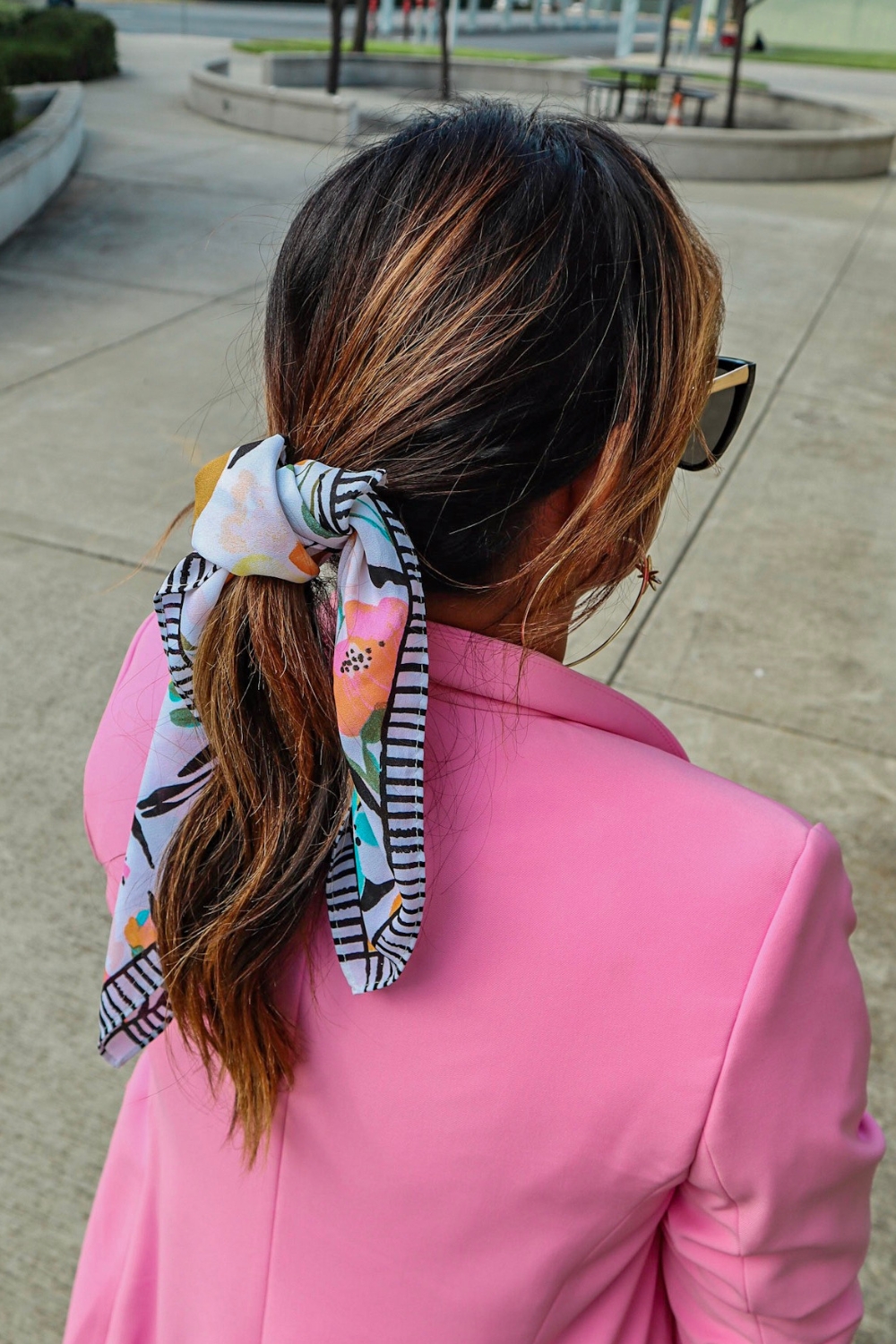 Office Hairstyle For Long Hair - Scarf Ponytail